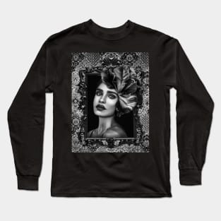 BLACK AND WHITE Ladies Fine Art HomeDecor Wall Art Digital Prints Artwork Illustration Fine Long Sleeve T-Shirt